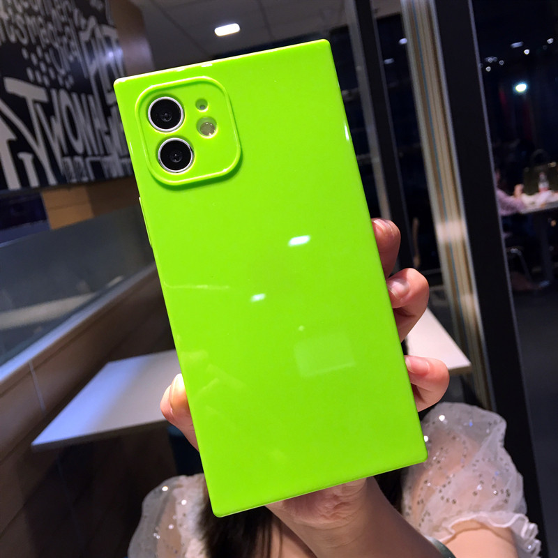 果绿经典长方形苹果14/iphone13/12promax手机壳11潮全包软亮面xs