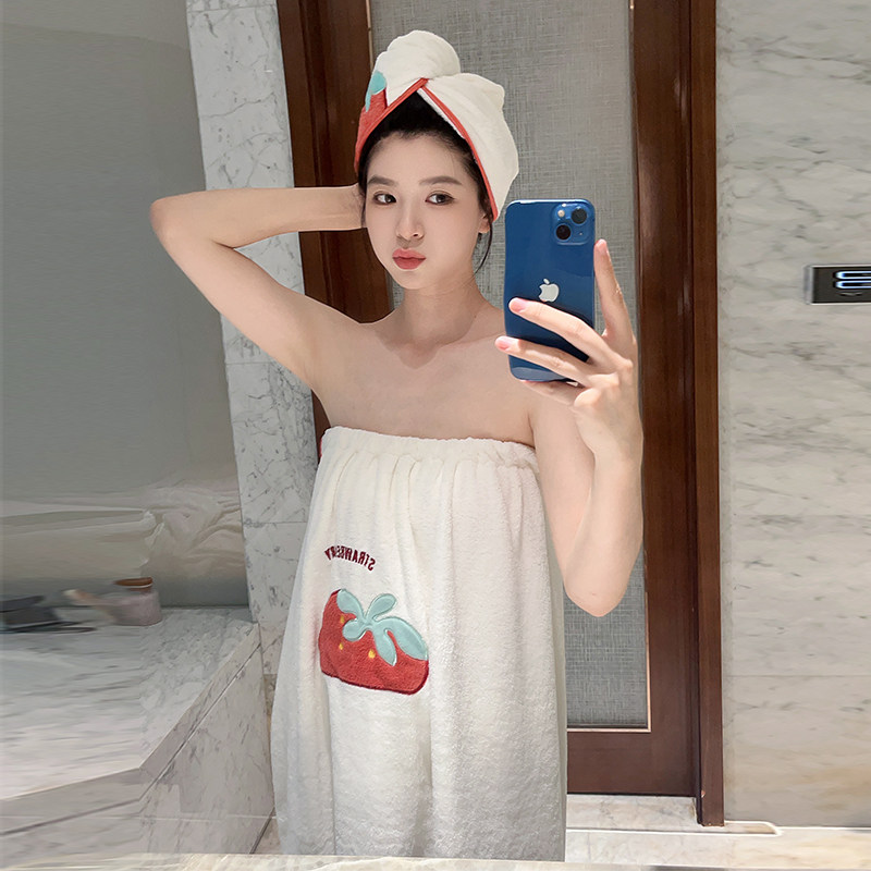 抹胸浴裙浴巾女可穿可裹胸浴巾裹身新款吸水速干浴袍露肩草莓可爱