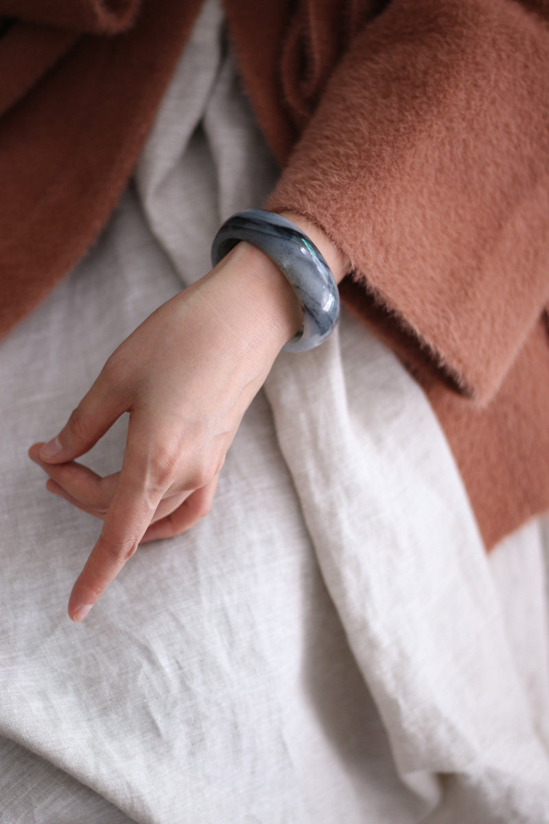 慢屋 水墨青花籽玉镯 新疆和田玉手镯 平安镯 墨色如画.心之旅