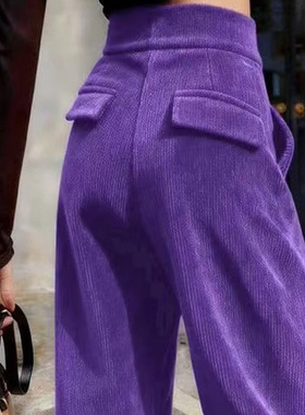 慵懒风紫色阔腿裤女2025年秋冬季新款宽松高腰显瘦直筒休闲裤潮