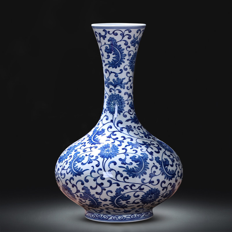 景德镇瓷器陶瓷手绘青花瓷彷古花瓶插花摆件新中式家居客厅装饰品