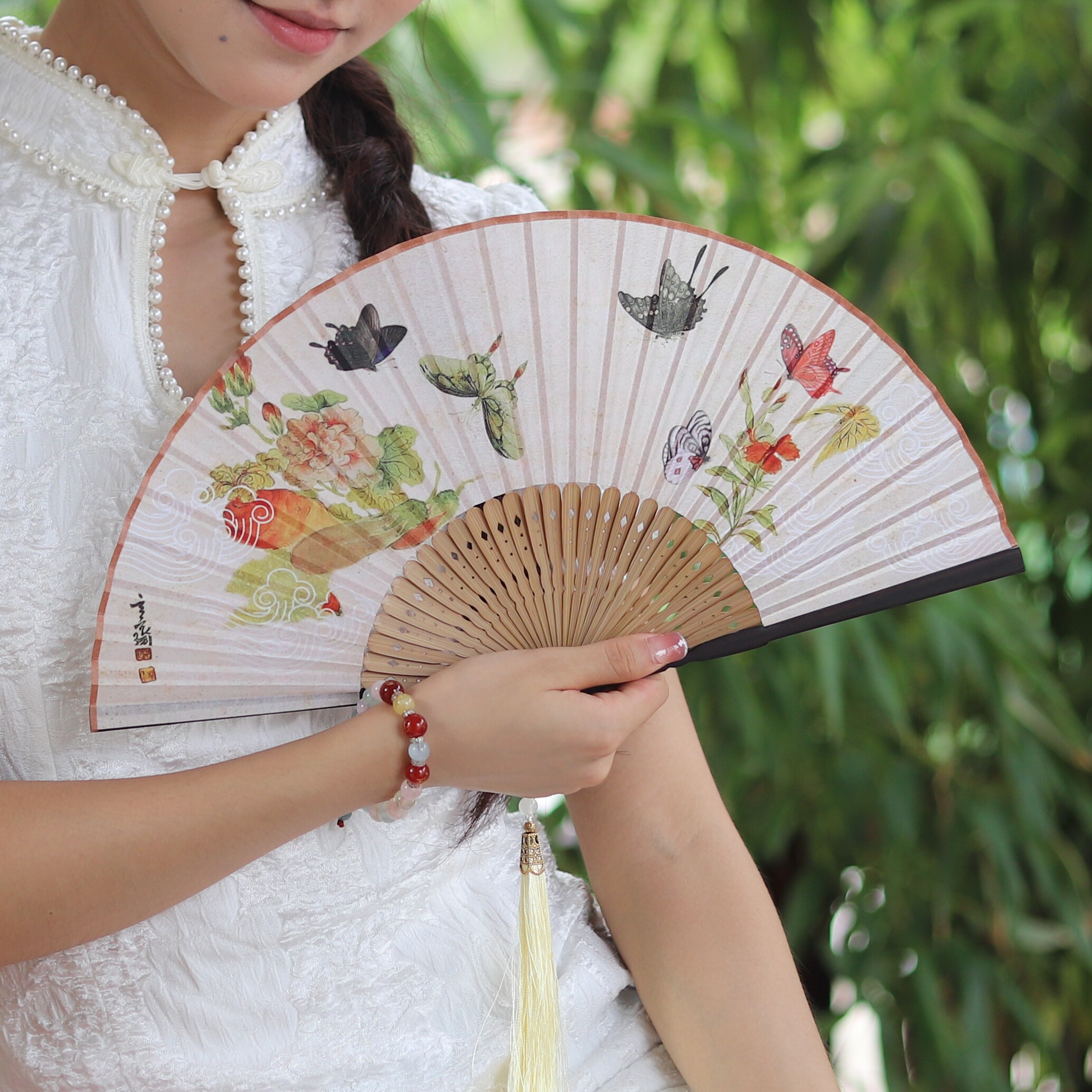 直播13.8元包邮古风扇子折扇中国风女士古典旗袍樱花折叠小扇子夏