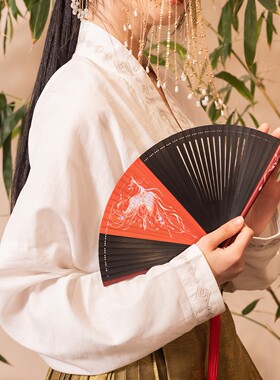 全竹扇子迷你新中式古典5寸凤凰