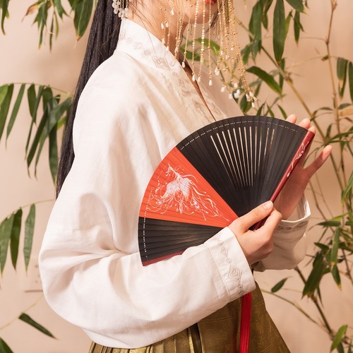 全竹扇子迷你新中式古典5寸凤凰