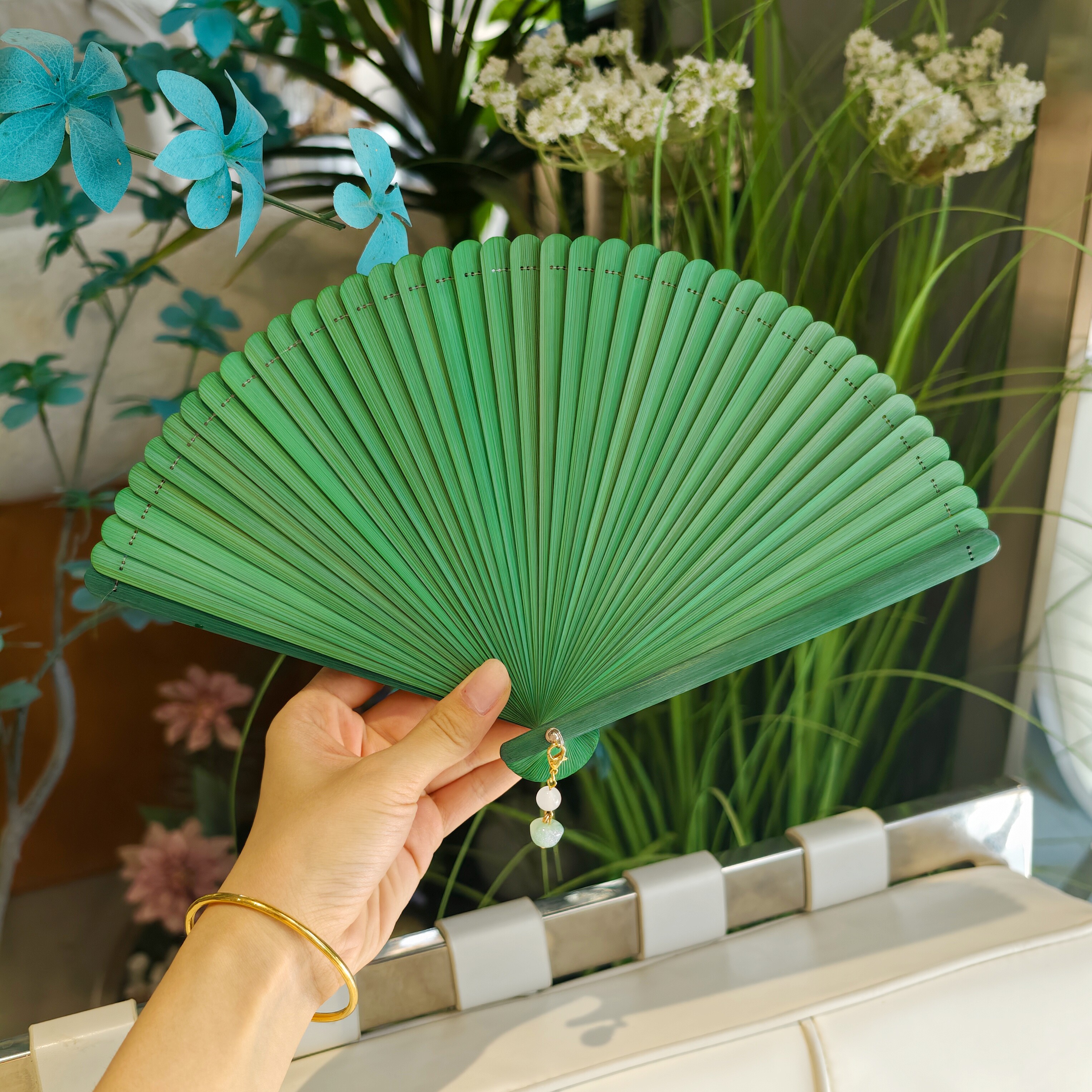 古风扇子纯色果绿色全竹小折扇女式随身夏季折叠复古汉服旗袍舞蹈