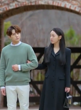 韩剧仅此一次的爱情李妍书申惠善同款黑色法式优雅气质修身连衣裙