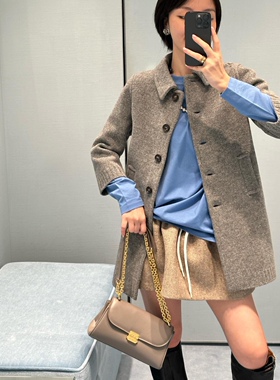 24秋冬新款灰色羊毛针织外套七分袖毛衣中长款针织衫M家韩版H型