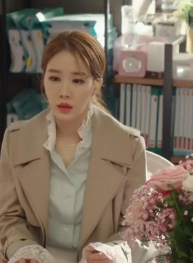 韩剧触及真心刘仁娜同款卡其色风衣蕾丝拼接绿色条纹衬衫白色裙子