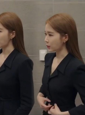 韩剧触及真心刘仁娜同款黑色chic风收腰法式连衣裙优雅风衣