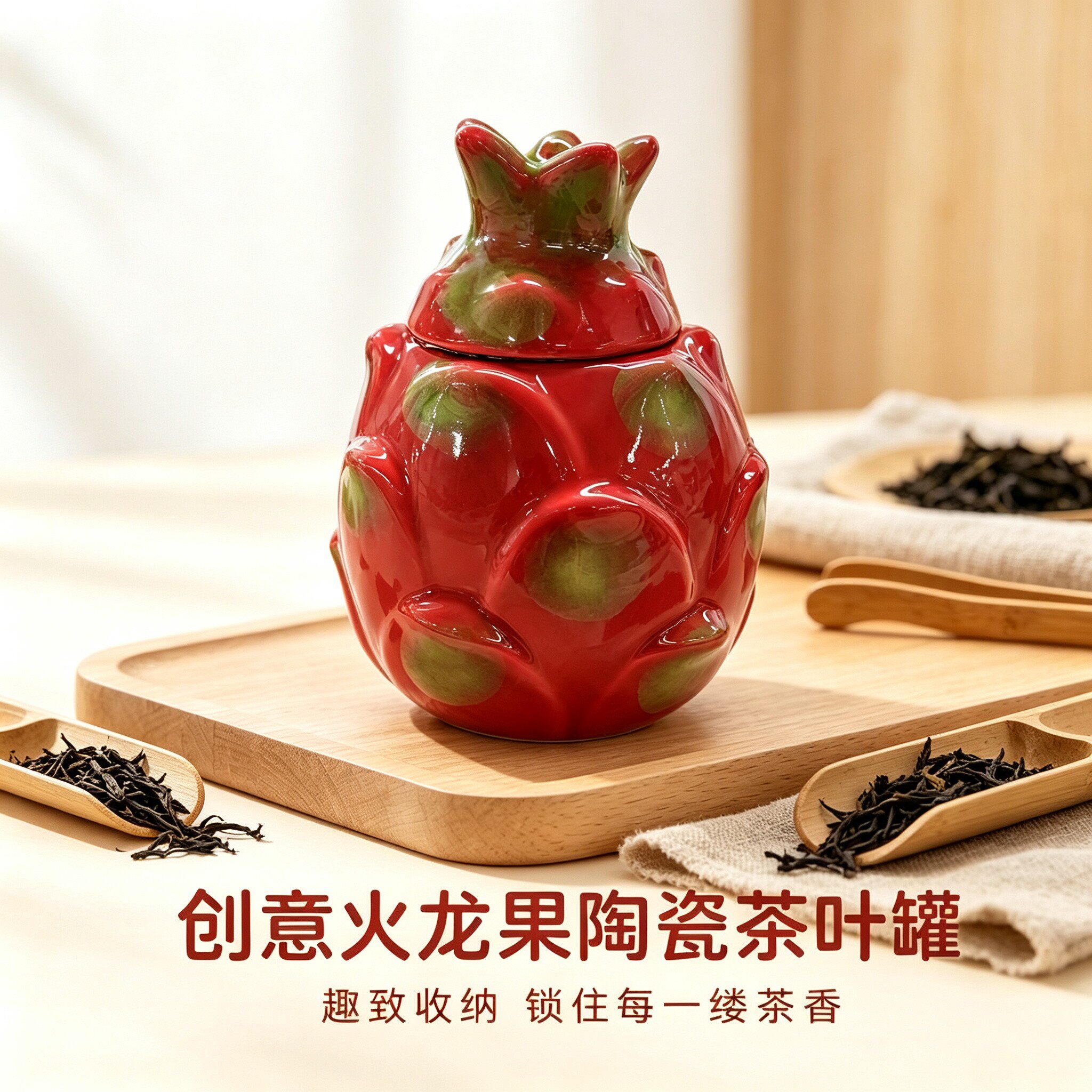 陶瓷收纳罐火龙果茶叶罐创意通用