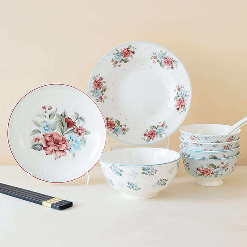 浪漫繁花高颜值骨瓷餐具套装碗盘勺结婚新居陶瓷碗筷2人送人礼盒