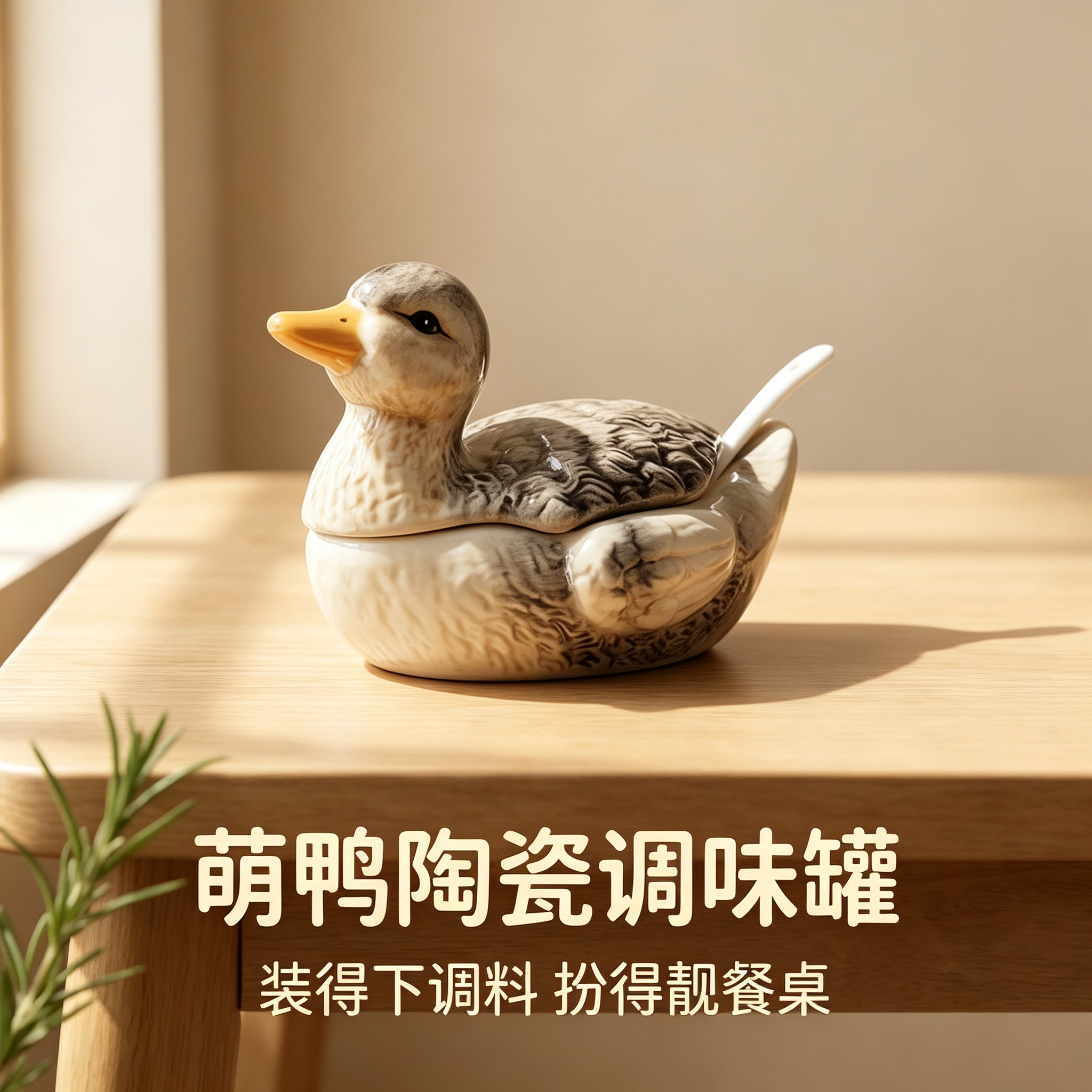 萌鸭陶瓷创意便携调味罐收纳盒