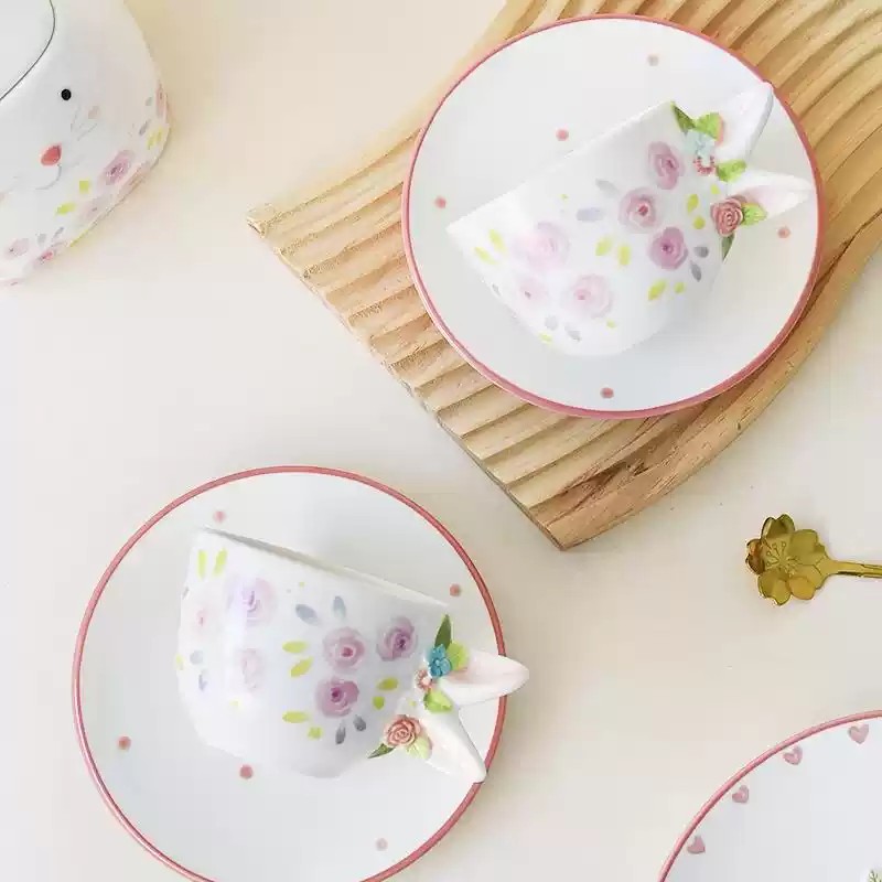 可爱花兔陶瓷家用泡茶咖啡茶具