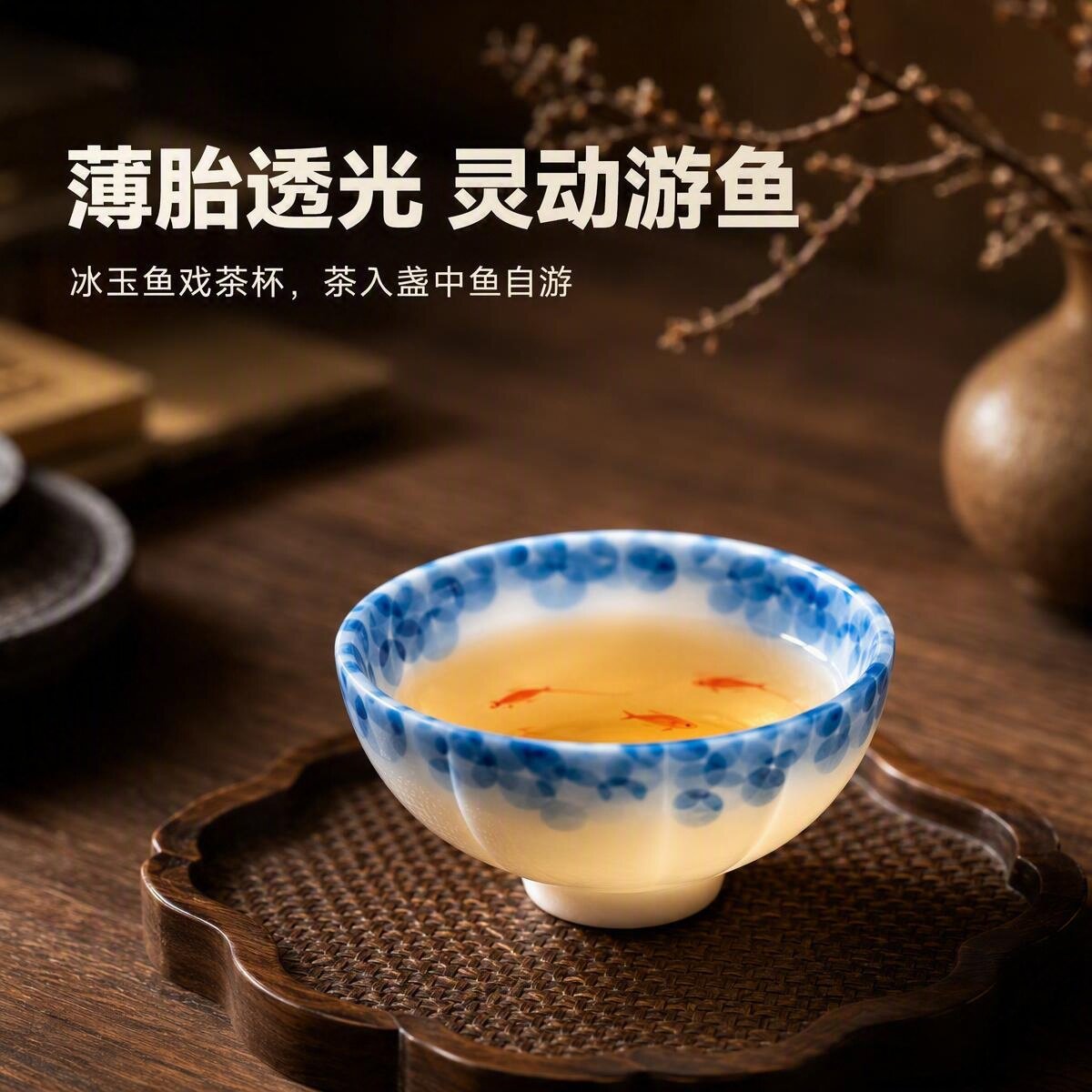 陶瓷功夫茶具语笺玉瓷茶杯手绘