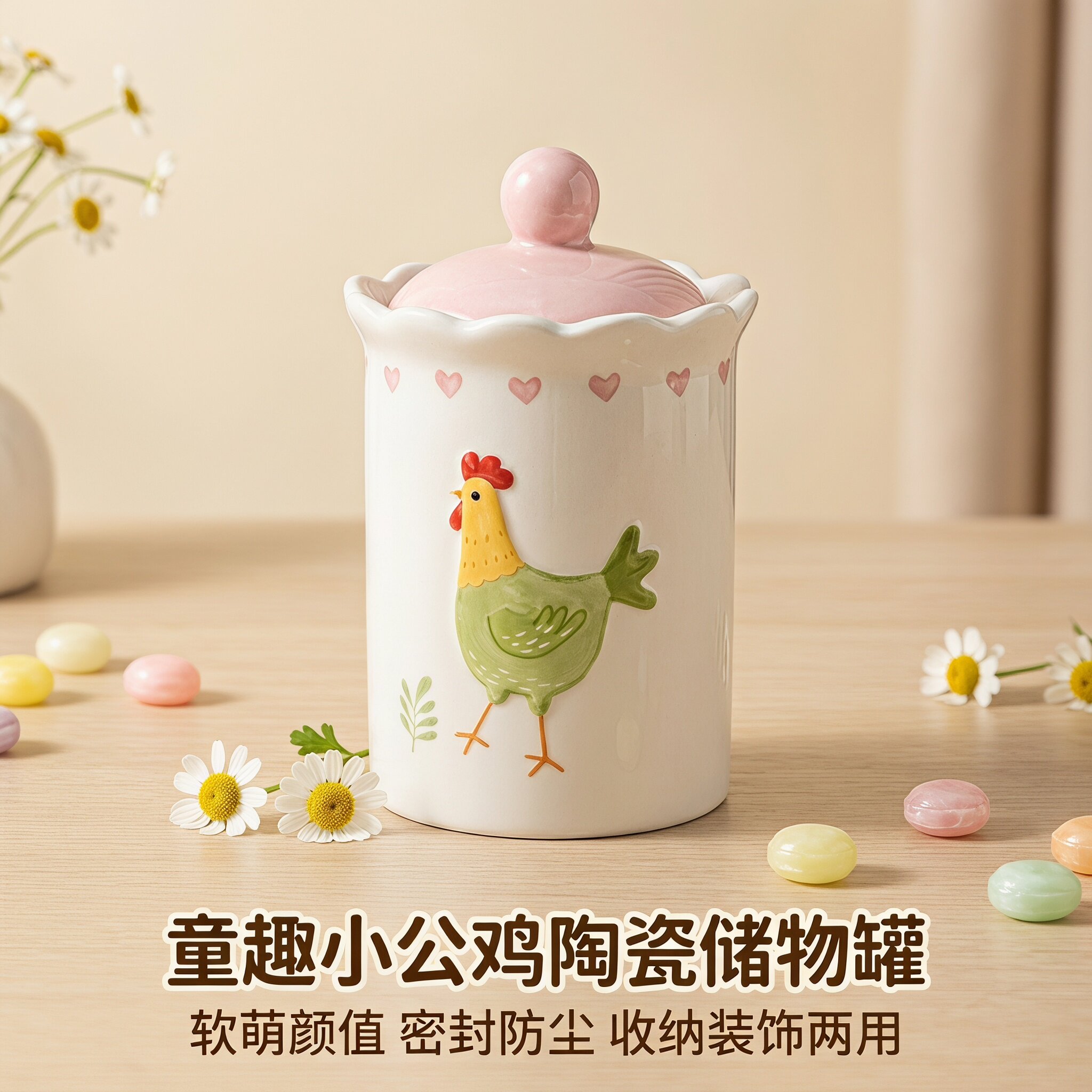 陶瓷小公鸡储物罐童趣密封防尘