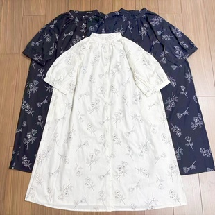 中长款 甜美立领纯棉薄款 大码 裙 衬衫 印花连衣裙女2025夏季 短袖 新款