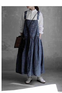 日单牛仔背带裙女2025夏季新款A字裙中长款纯棉吊带裙薄款连衣裙