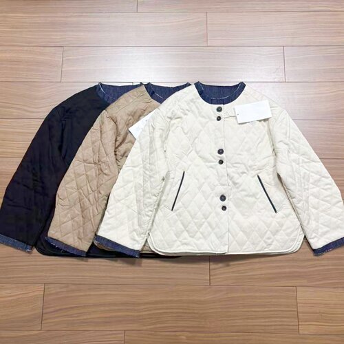 牛仔拼接棉布面料棉服女2026冬季新款圆领夹棉保暖棉衣宽松短外套