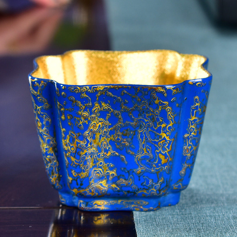 千怡堂高端茶杯漆器大漆主人杯茶盏鎏金功夫茶杯手工制作24k金