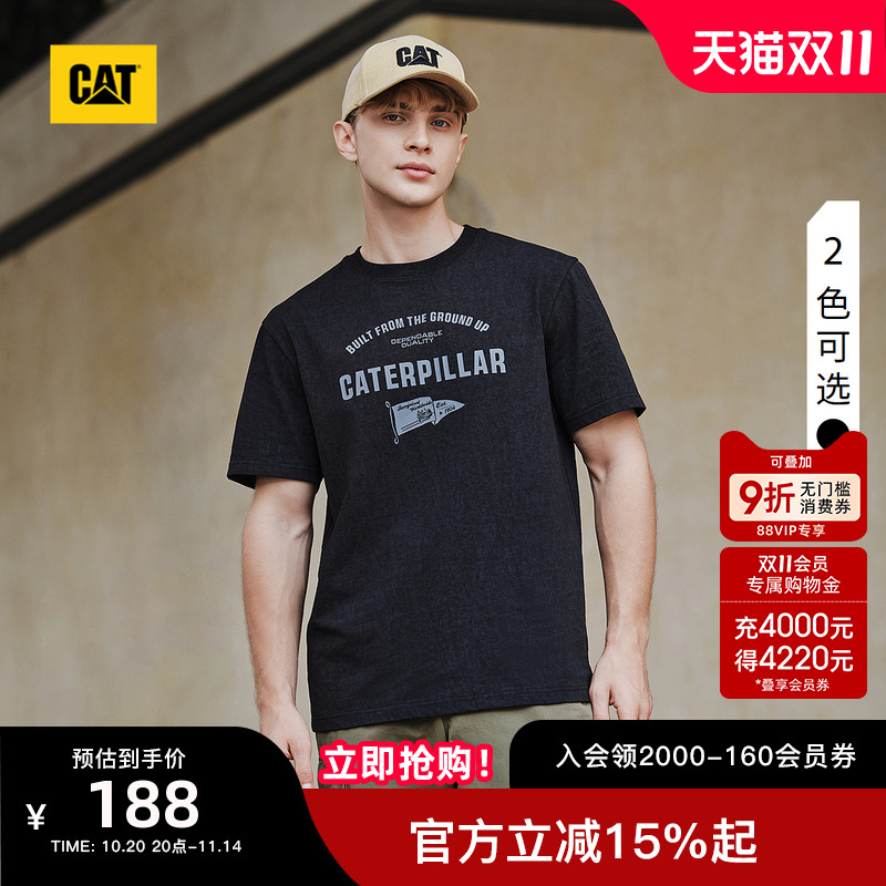 CAT卡特25夏季新品男士户外休闲简约纯棉圆领短袖全棉标语T恤