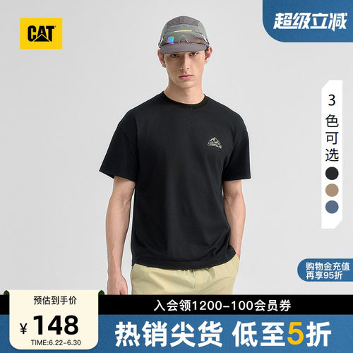 CAT卡特夏季男士基础百搭山系风格印标圆领T恤户外简约纯棉短袖