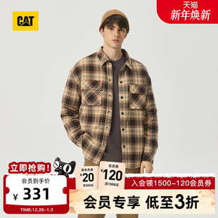 式 CAT卡特秋冬男士 衬衫 长袖 宽松棉服外套 户外休闲格子短款