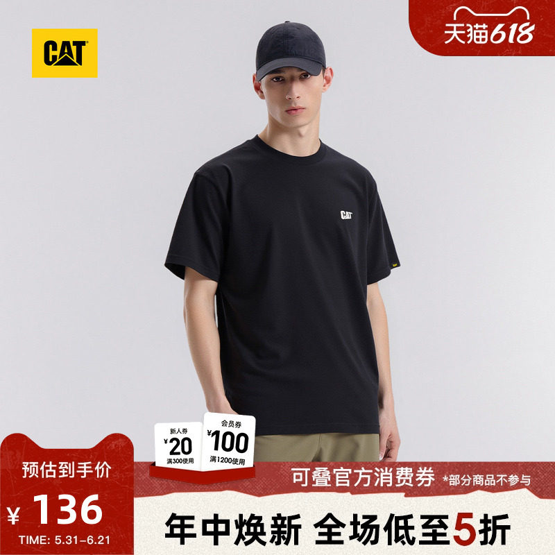 CAT卡特夏季男士户外休闲风宽松发泡印花基础短袖字母T恤运动汗衫