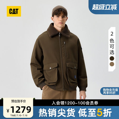 CAT卡特秋冬男士户外保暖复古刺绣工装毛领短款羽绒服商场同款