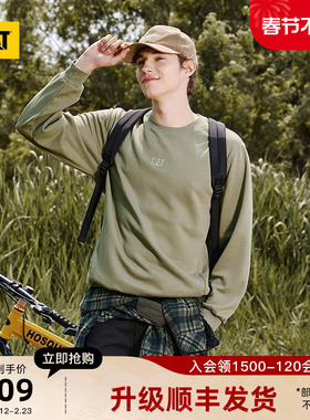 CAT卡特25秋冬新款男士休闲双侧口袋圆领印花卫衣