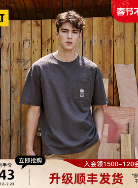 CAT卡特25秋冬新款男士口袋刺绣标基础圆领短袖T恤