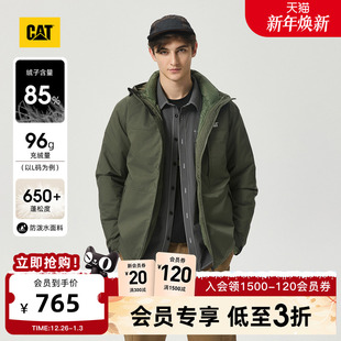 户外休闲外件防泼溅短款 CAT卡特秋冬男士 羽绒服 三合一