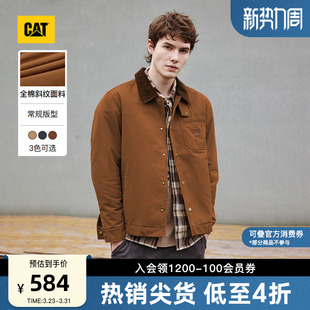 卡特25秋冬男士 灯芯绒翻领棉服外套 皮质贴布口袋底特律工装