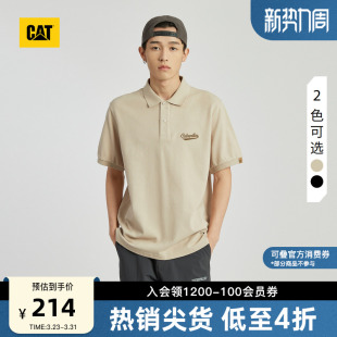 logo设计宽松翻领T恤POLO短袖 CAT卡特夏季 男户外休闲工装