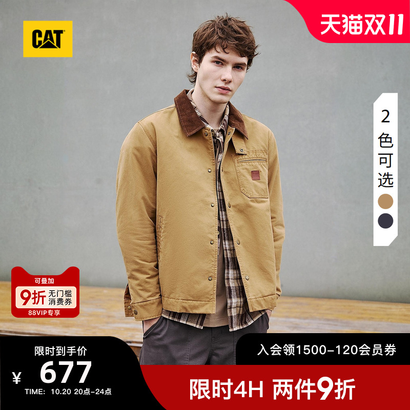 卡特25秋季新品男士皮质贴布口袋底特律工装灯芯绒翻领棉服外套