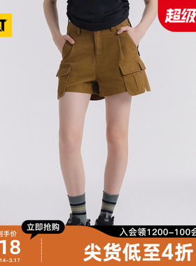 CAT卡特25夏季新品女士户外美式工装水洗风格大贴袋休闲辣妹短裤