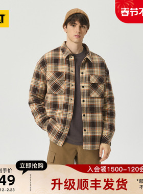 CAT卡特秋冬男士户外休闲格子短款长袖衬衫式宽松棉服外套