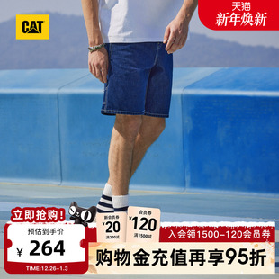 全棉休闲裤 CAT卡特夏季 男户外明线工艺直筒宽松牛仔短裤