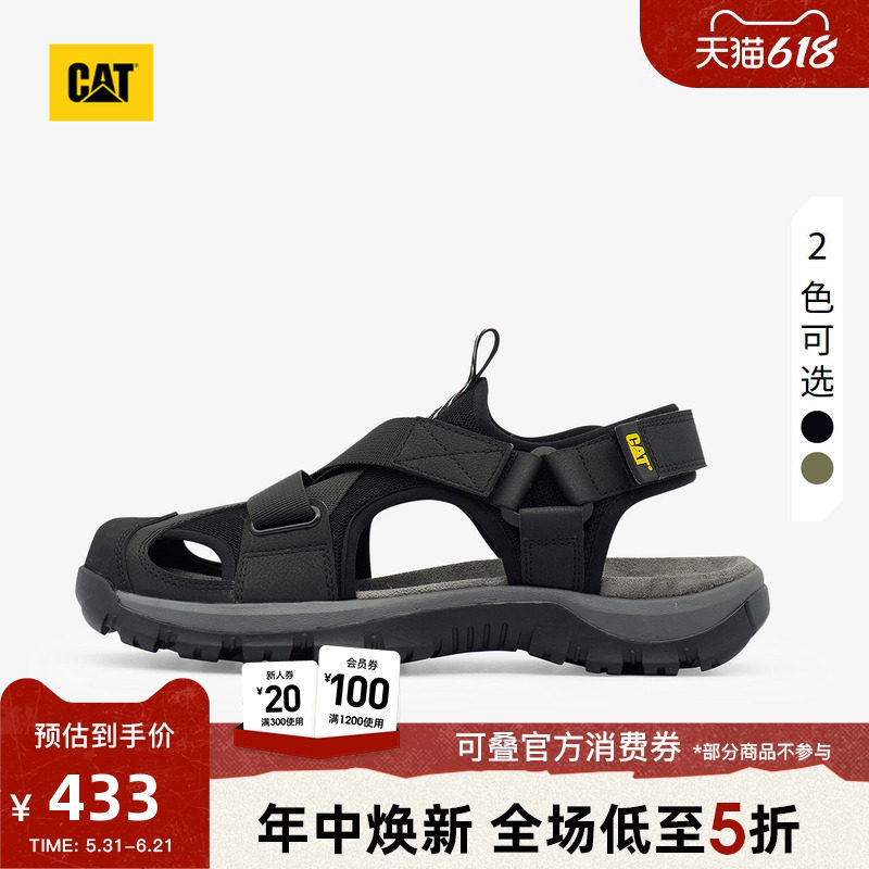 CAT卡特夏季男士户外低帮休闲免绑带凉鞋魔术贴溯溪鞋