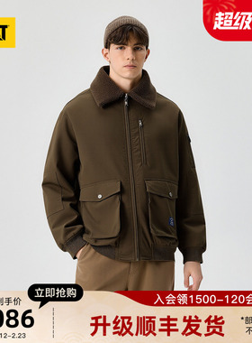 CAT卡特25秋冬新品男士户外复古刺绣工装毛领短款羽绒服商场同款