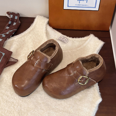 2025新款厚底内增高加绒勃肯鞋皮面毛毛棉鞋女鞋冬季雪地靴小皮鞋