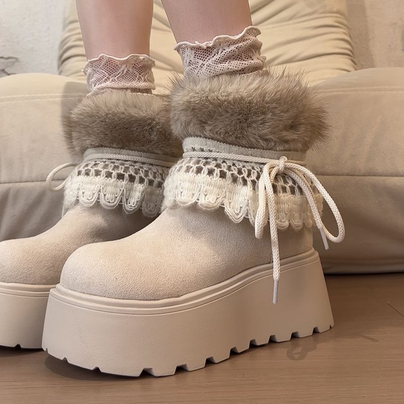 懒人休闲毛茸茸棉鞋厚底增高小个子显瘦气质百搭雪地靴2025冬新款