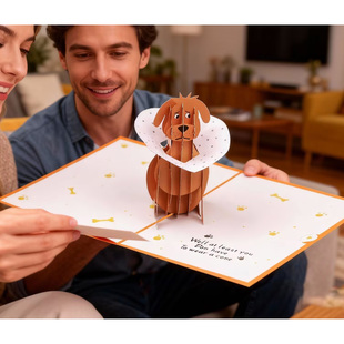 幽默搞怪狗狗康复慰问立体贺卡你至少不用戴围脖搞笑康复立体贺卡