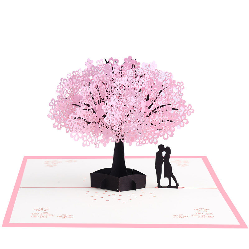 3D立体樱花贺卡打开即惊艳生日情人节送女友创意礼品