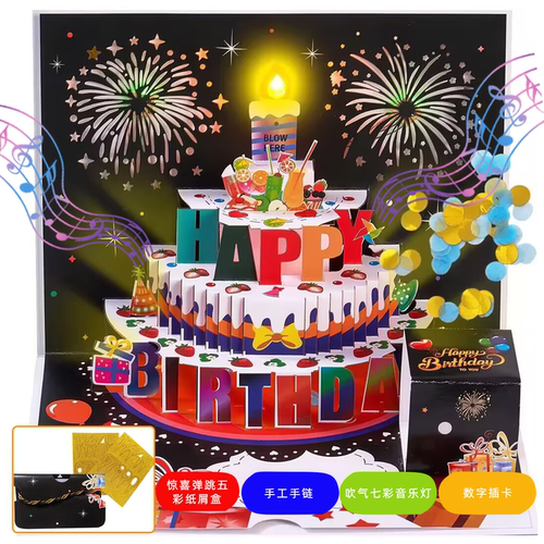 ins风生日蛋糕音乐彩色贺卡