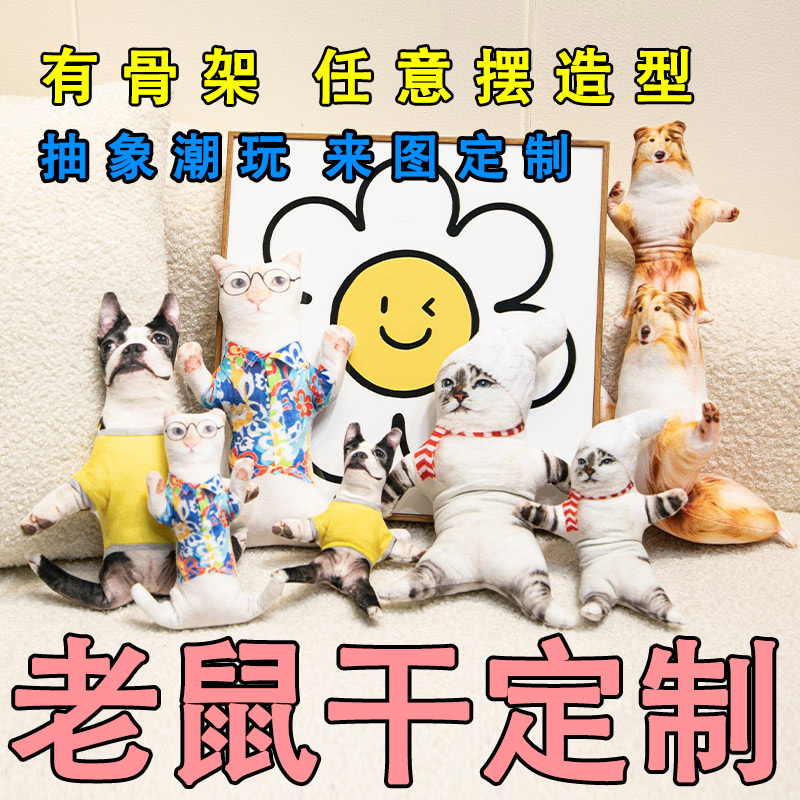 定制抽象玩偶抱枕铁丝骨架人像宠物恶搞动漫猫狗老鼠干趣味搞怪图片