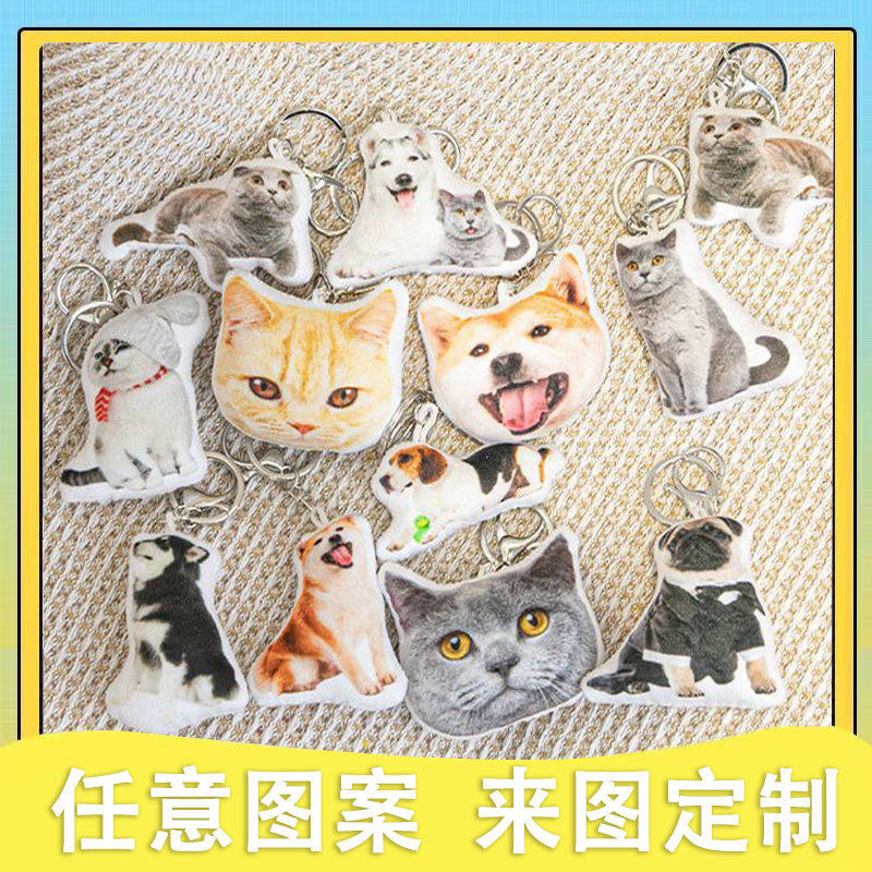 定制吱吱叫玩偶公仔钥匙扣背包挂饰猫咪狗照片可爱小挂件来图定制