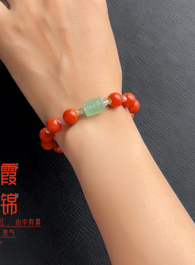 和嘉裕天然彩虹碧玺南红手链精品柿子红蓝绿方糖手串国潮风首饰女