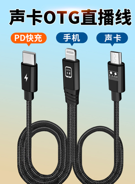 IXI高清边充电边用声卡OTG直播线适用苹果14/13/12/Pro传输高音质MEGA M2 M8声卡XR手机PD快充音频录音数据线