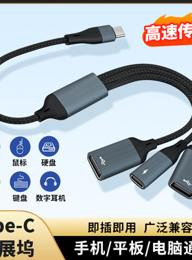 一拖三双C母口转接头一分二PD60W充电数据U盘硬盘鼠标USB转换器TYPE-C手机WiFi上网宝适用苹果华为电脑笔记本