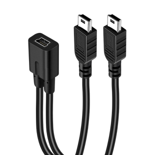 一分二mini usb转换器T型数据线公5p充电线母头二合一双公头车载行车记录仪电子狗导航仪车用转接头T口供电线